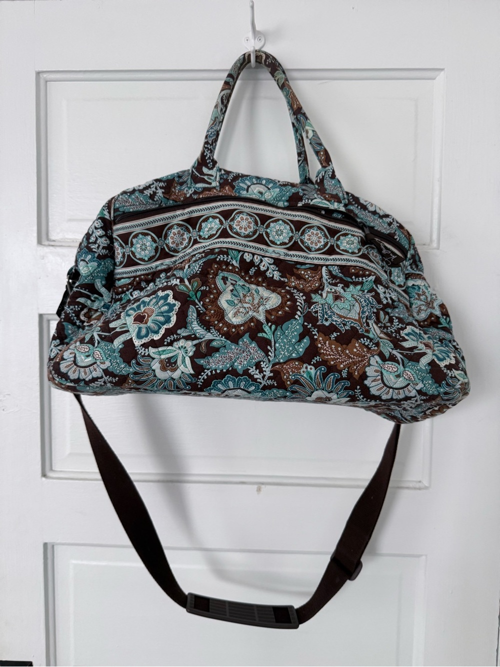Quilted Floral Weekender Bag in Brown & Teal